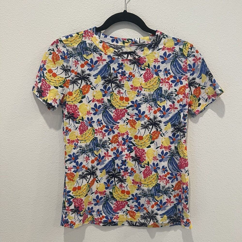 Ann Taylor LOFT Top T-Shirt Bright Tropical Fruit Hawaii Short Sleeve Size XS